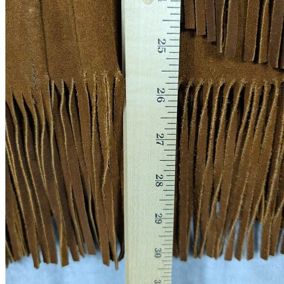 Vtg Suede Leather Jacket Womens Medium Tan Fringe Button Nylon Lining Western - Picture 10 of 15